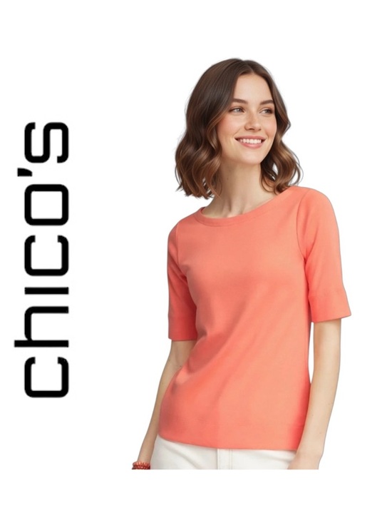 Chico's Tops - Chico's Pima Cotton Bateau Neck Tee Shirt Sunset Peach Women’s Size 2 LARGE NWT